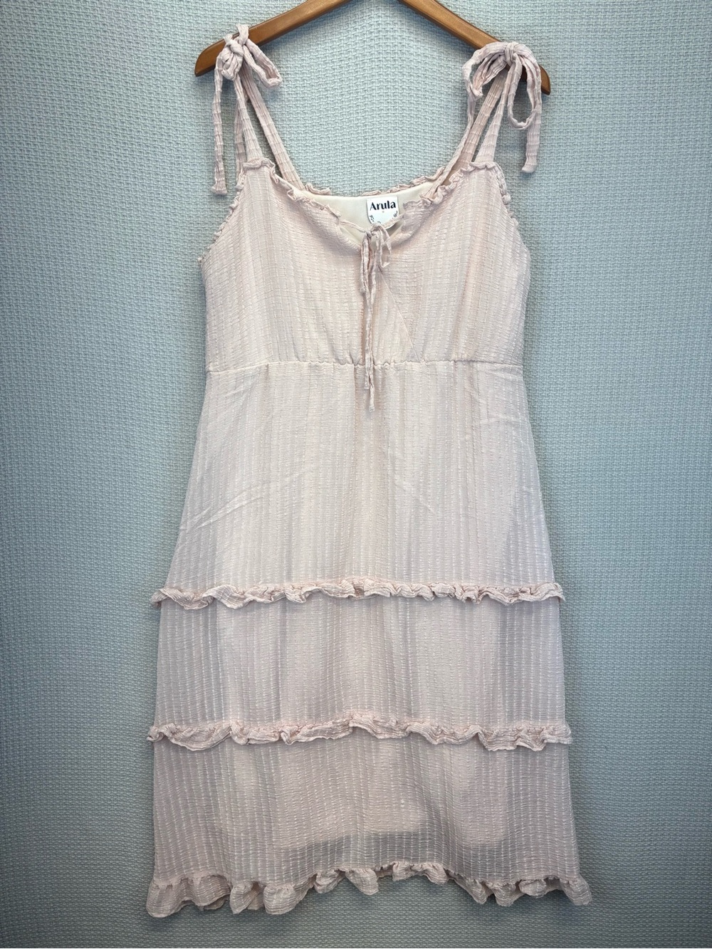 Arula Pink Tiered Sleeveless Midi Dress Sz B (2X) Tie Shoulder Straps Boho